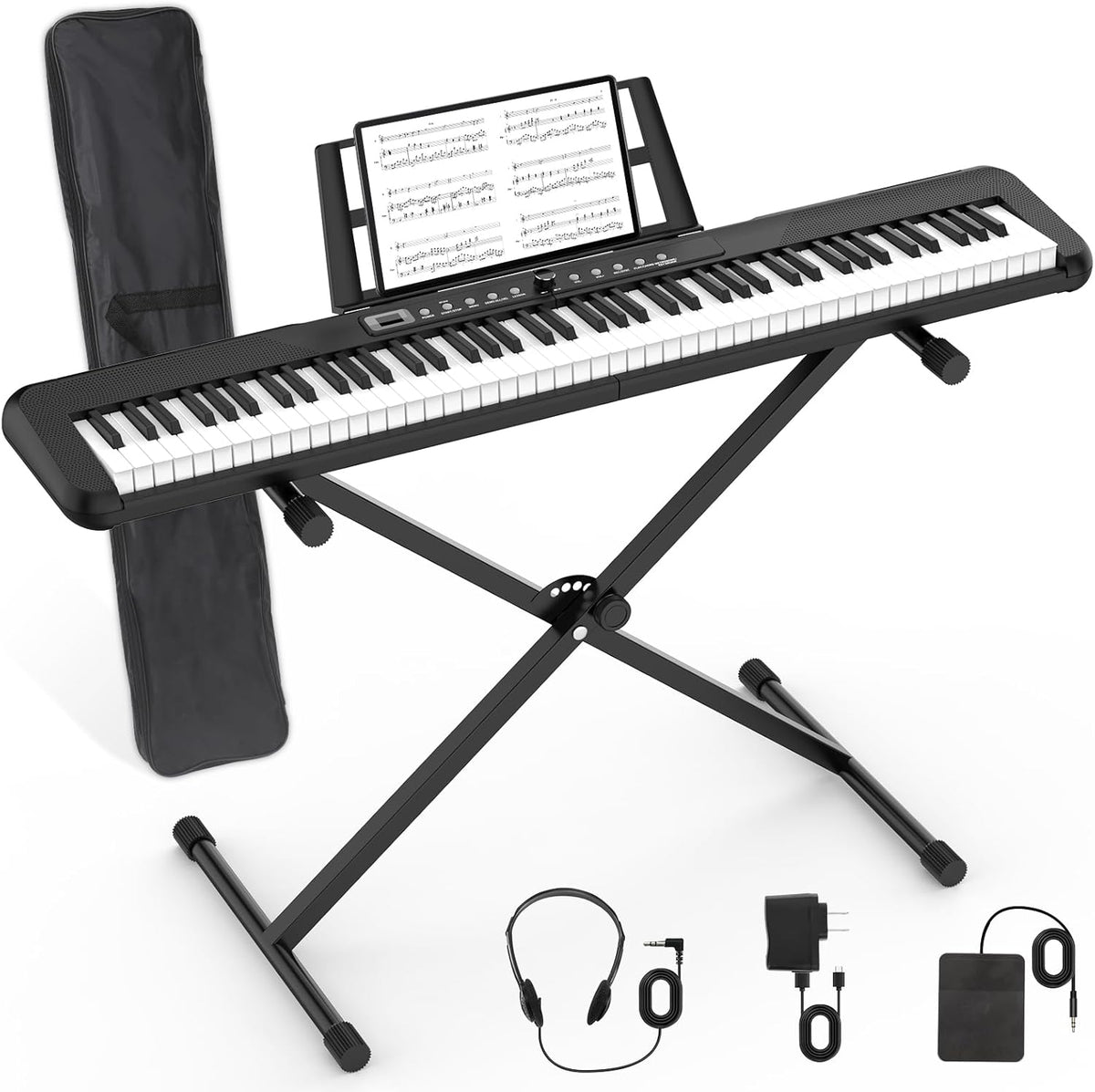 88 Key Semi Weighted Digital Piano with Stand, Sustain Pedal, Headphones, Carrying Case, Power Supply M392464