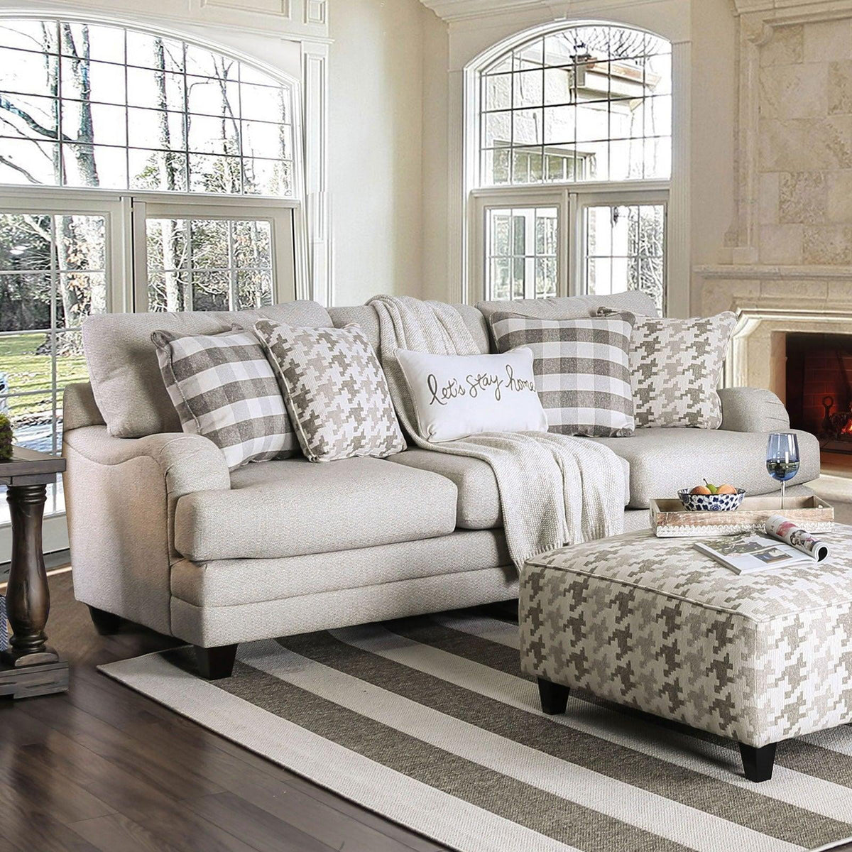 Light Gray Linen-like Fabric Living Room Set 3pcs U51970