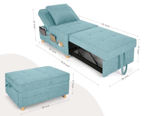 Black Linen Fabric 4-in-1 Convertible Sleeper Sofa Chair Bed O151