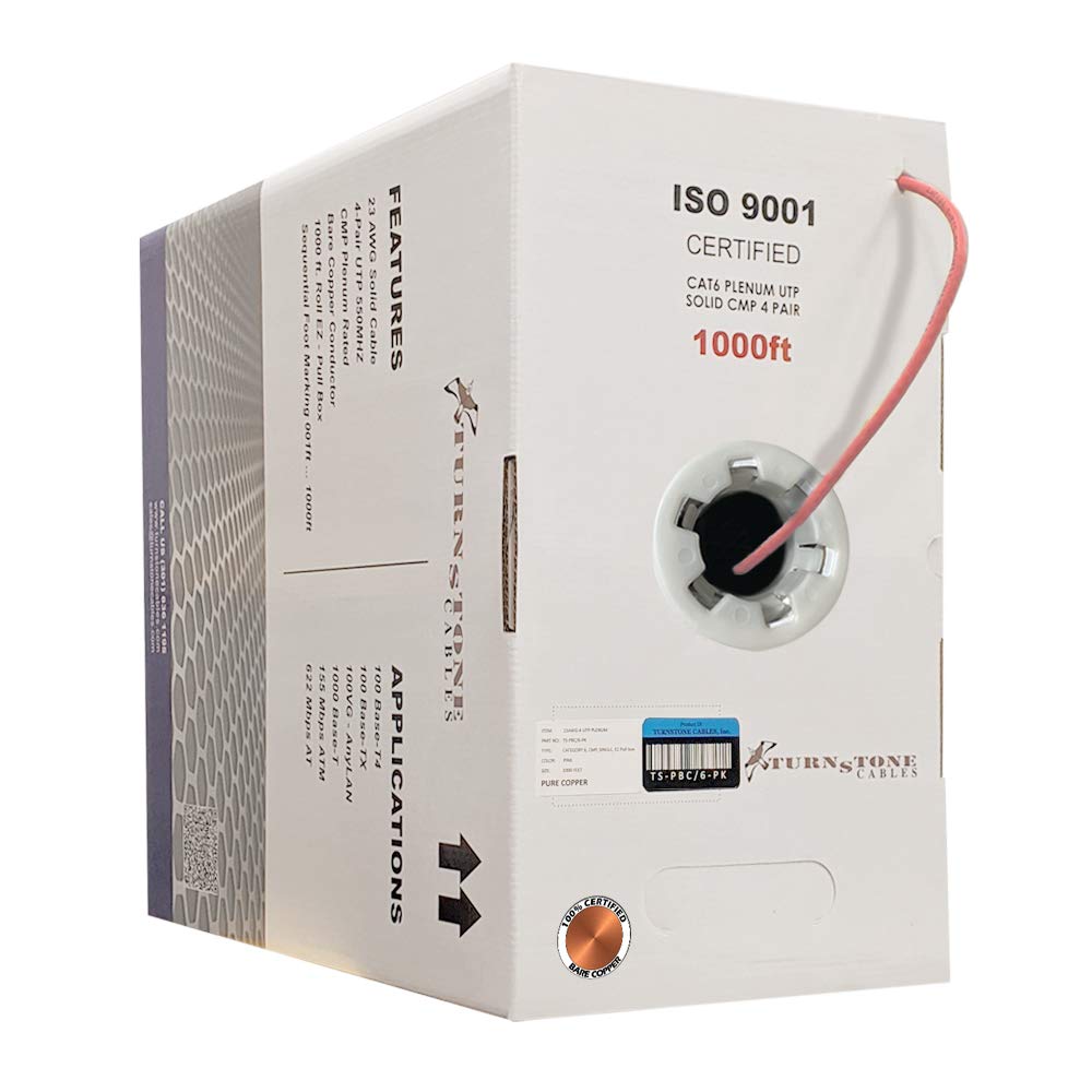 Cat6 Plenum 1000ft 23AWG Bare Copper UTP Bulk Ethernet Cable C99254