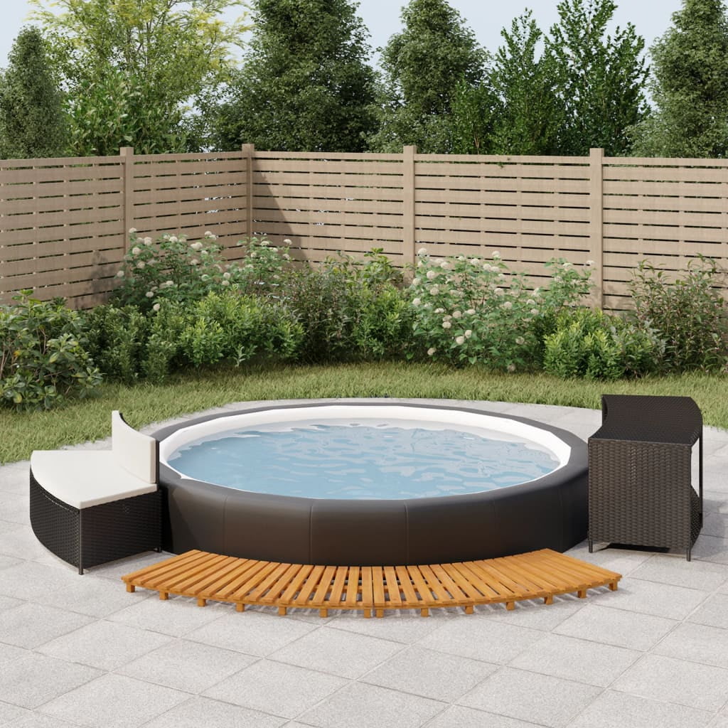 Black Poly Rattan and Solid Wood Acacia Spa Surround D28784