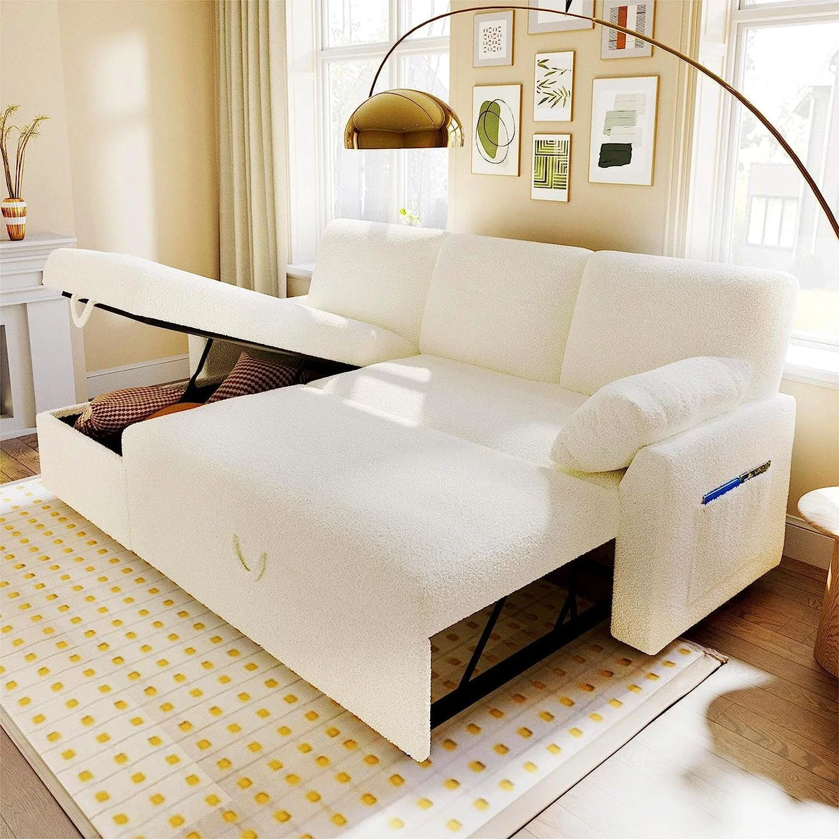 L Shaped Sleeper Sofa with Storage Chaise Q973