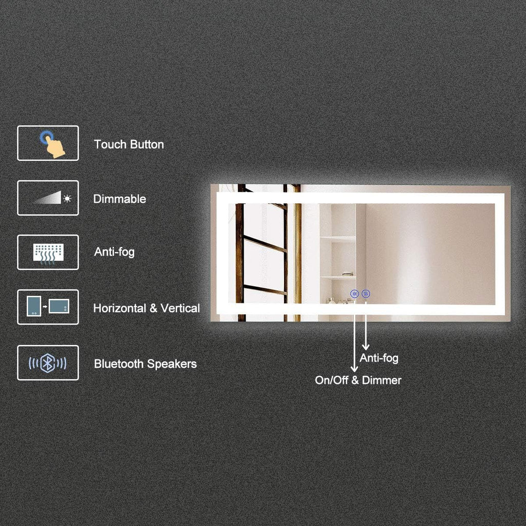 Dimmable LED Bathroom Mirror with Anti-Fog and Bluetooth Function T140309