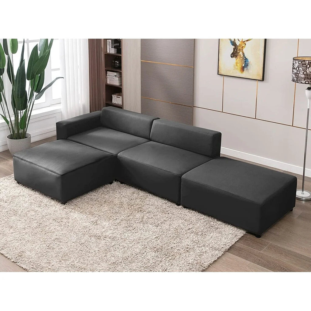 Light Grey L Shape Modular Sectional Sofa with Ottomans X10445