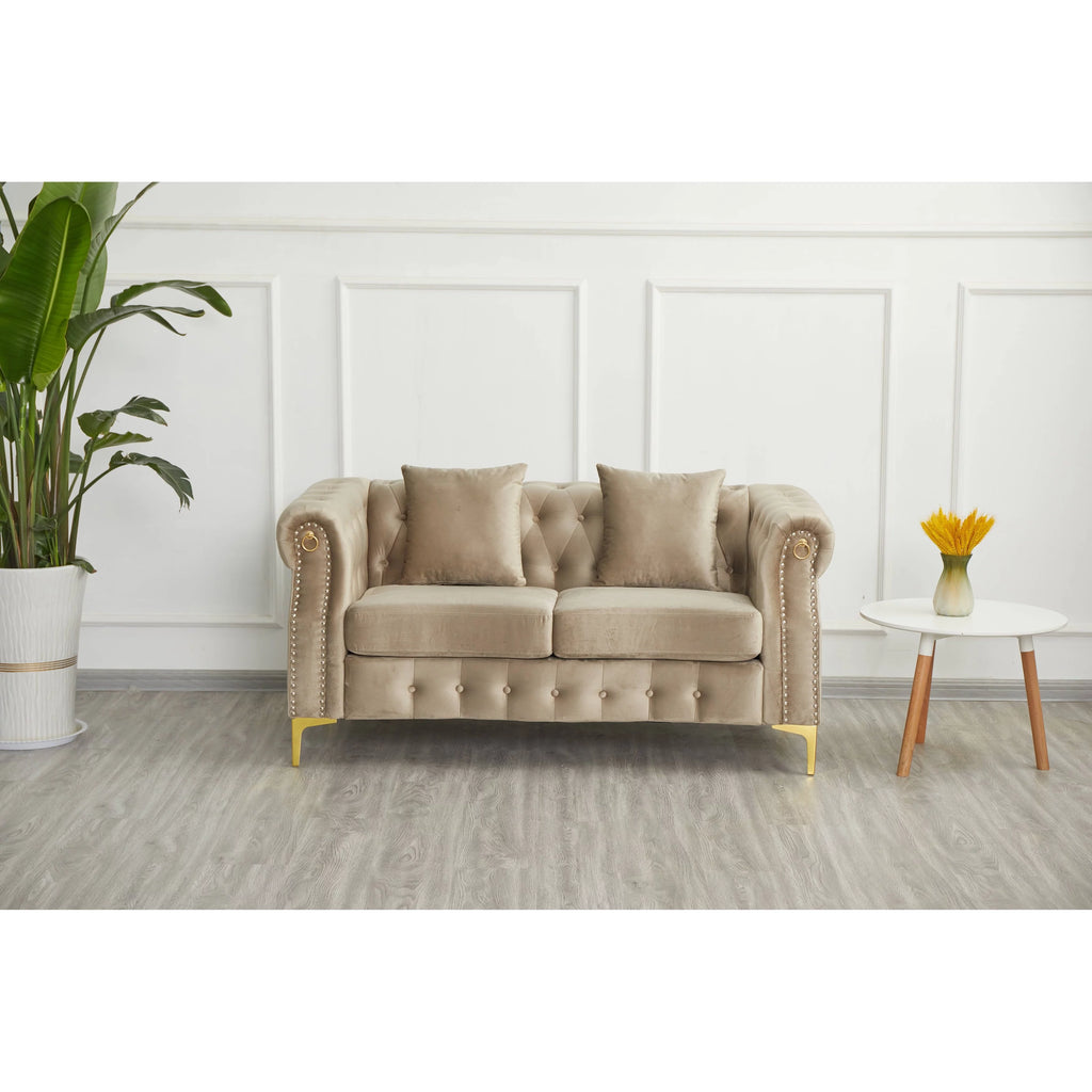 Blue Velvet Button-tufted Loveseat X669526