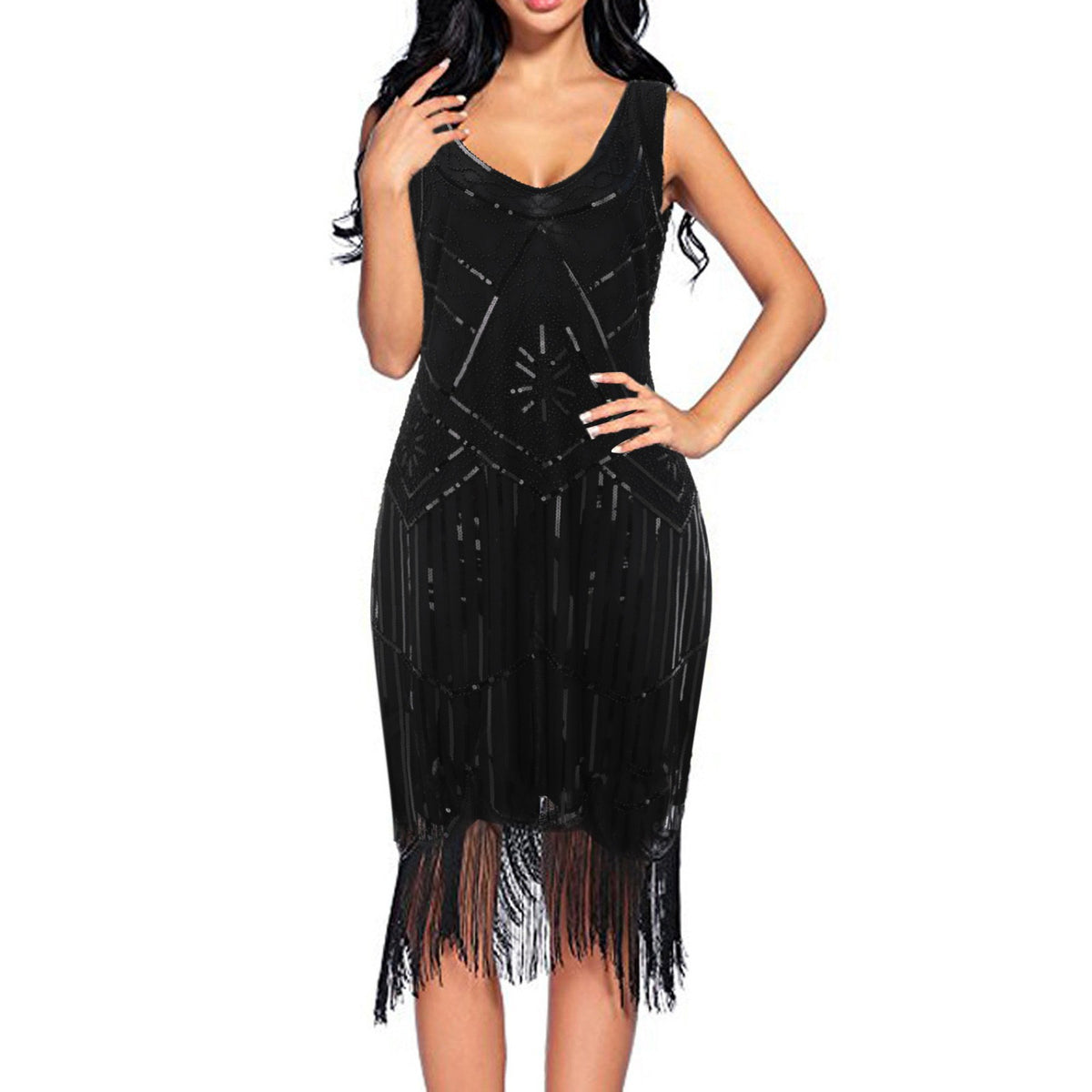 Easter Vintage Sequin Beaded Tassels Party Gown Dress L7967