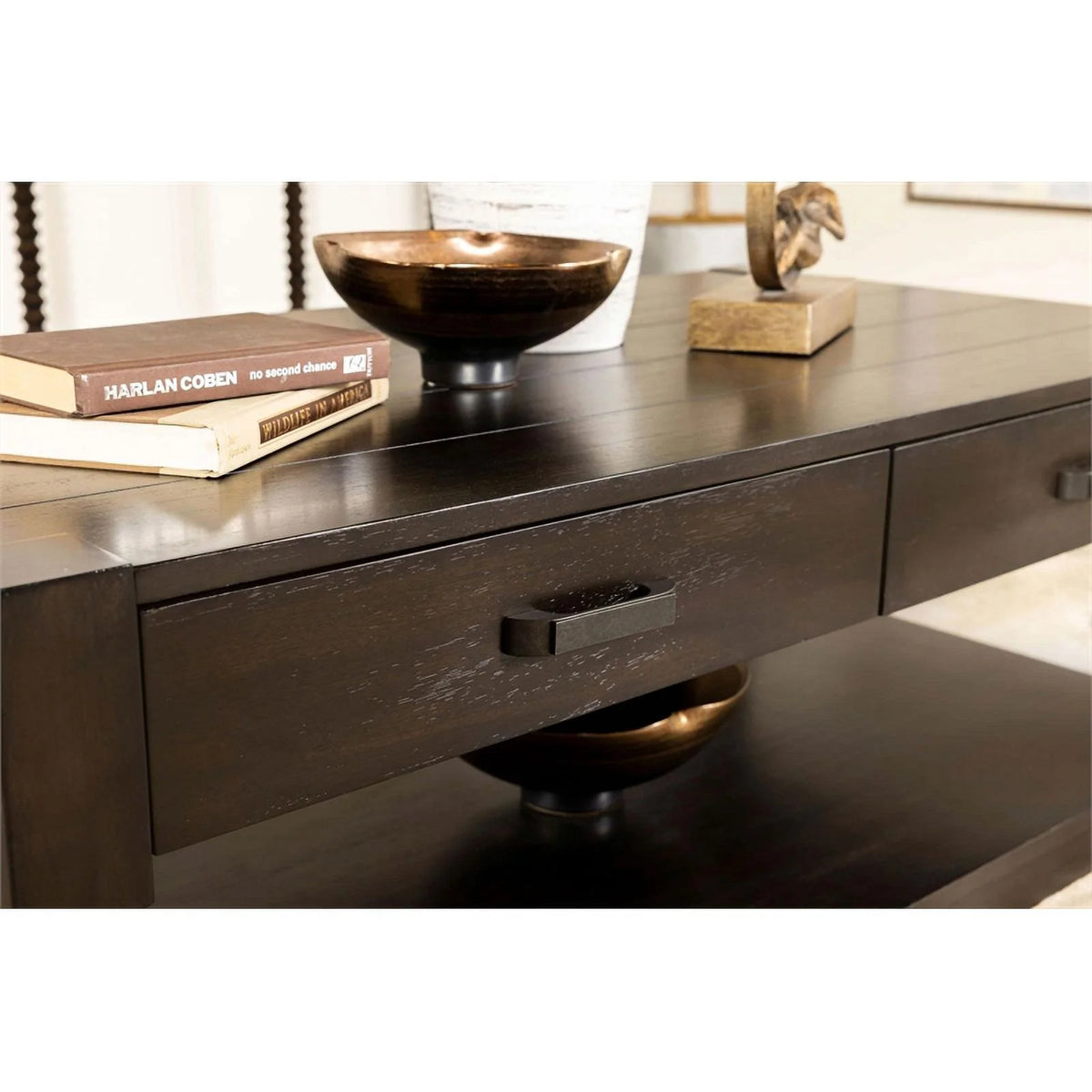 Brown 2-Drawer Wood Coffee Table Q901605