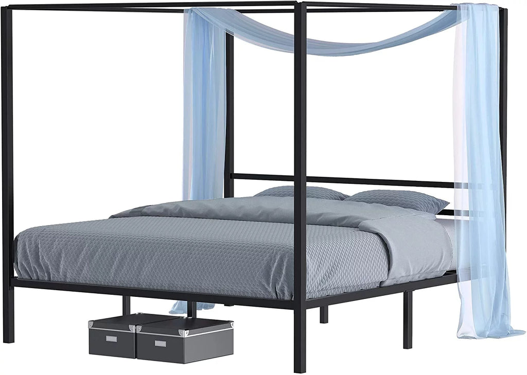 Queen Size Black Metal Canopy Bed Frame with Headboard A1586