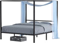 Queen Size Black Metal Canopy Bed Frame with Headboard A1586