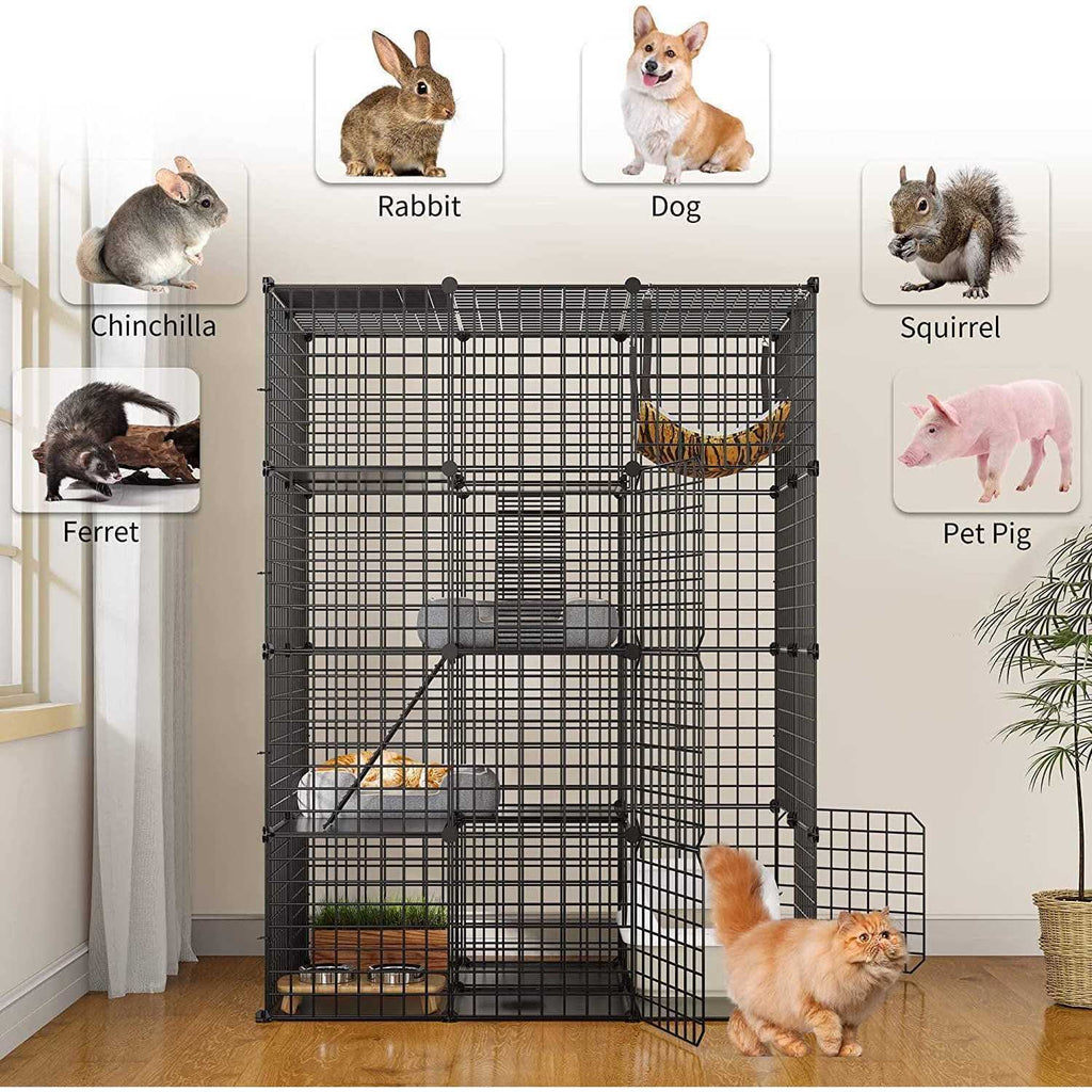 4-Tier Cat Cage Cat Hammock Metal Wire Cat Kennel Cat Playpen I94023