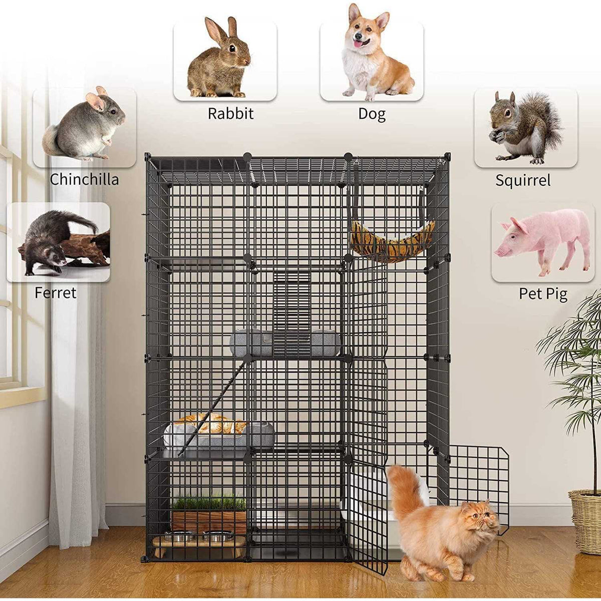 4-Tier Cat Cage Cat Hammock Metal Wire Cat Kennel Cat Playpen I94023