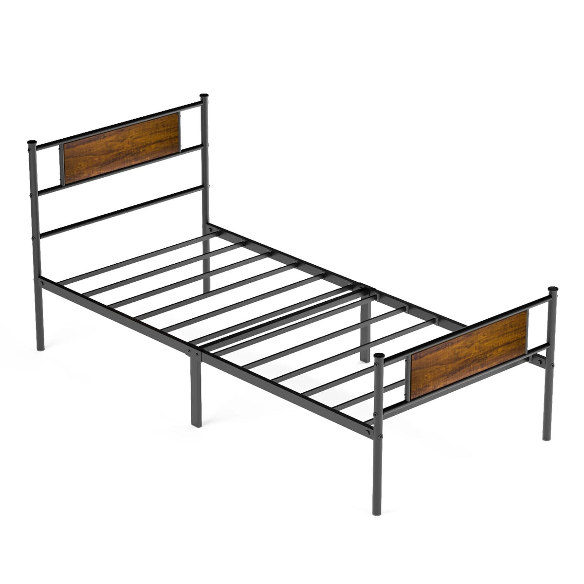 Metal Twin Bed Frame with Wood Headboard E303