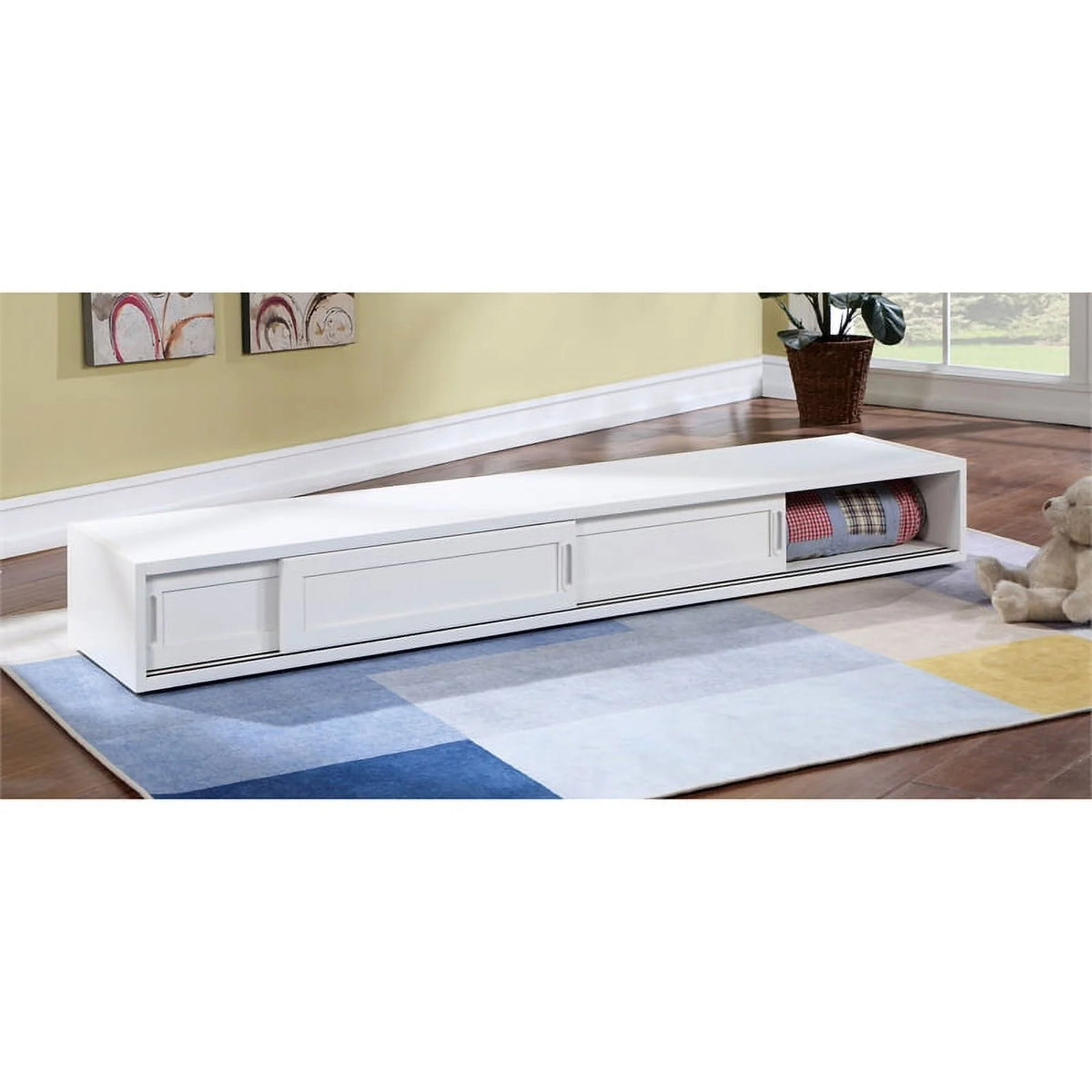 White Wood Underbed Storage with Sliding Doors E43356