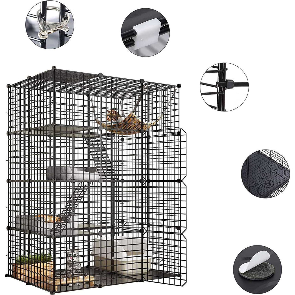 4-Tier Cat Cage Cat Hammock Metal Wire Cat Kennel Cat Playpen I94023