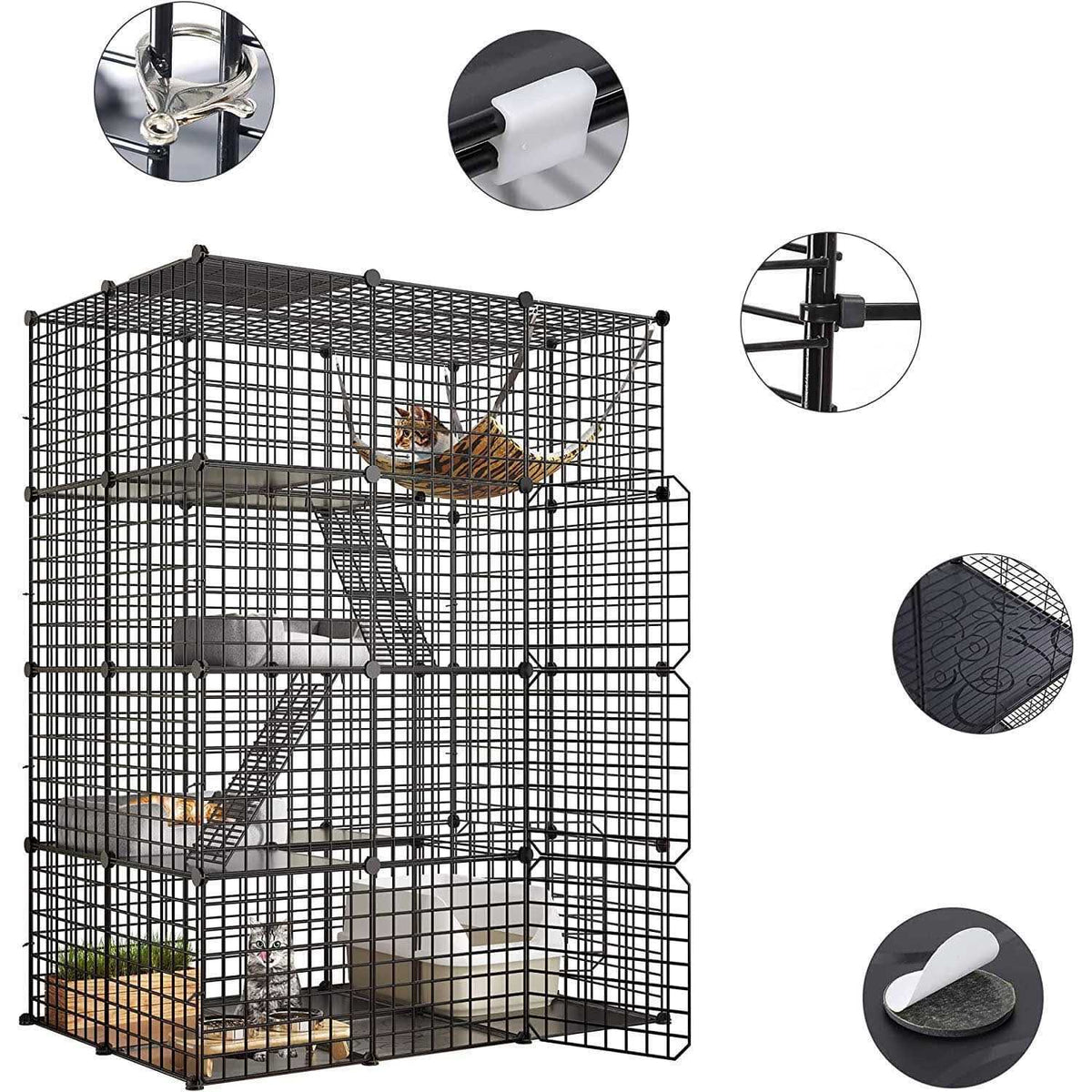 4-Tier Cat Cage Cat Hammock Metal Wire Cat Kennel Cat Playpen I94023