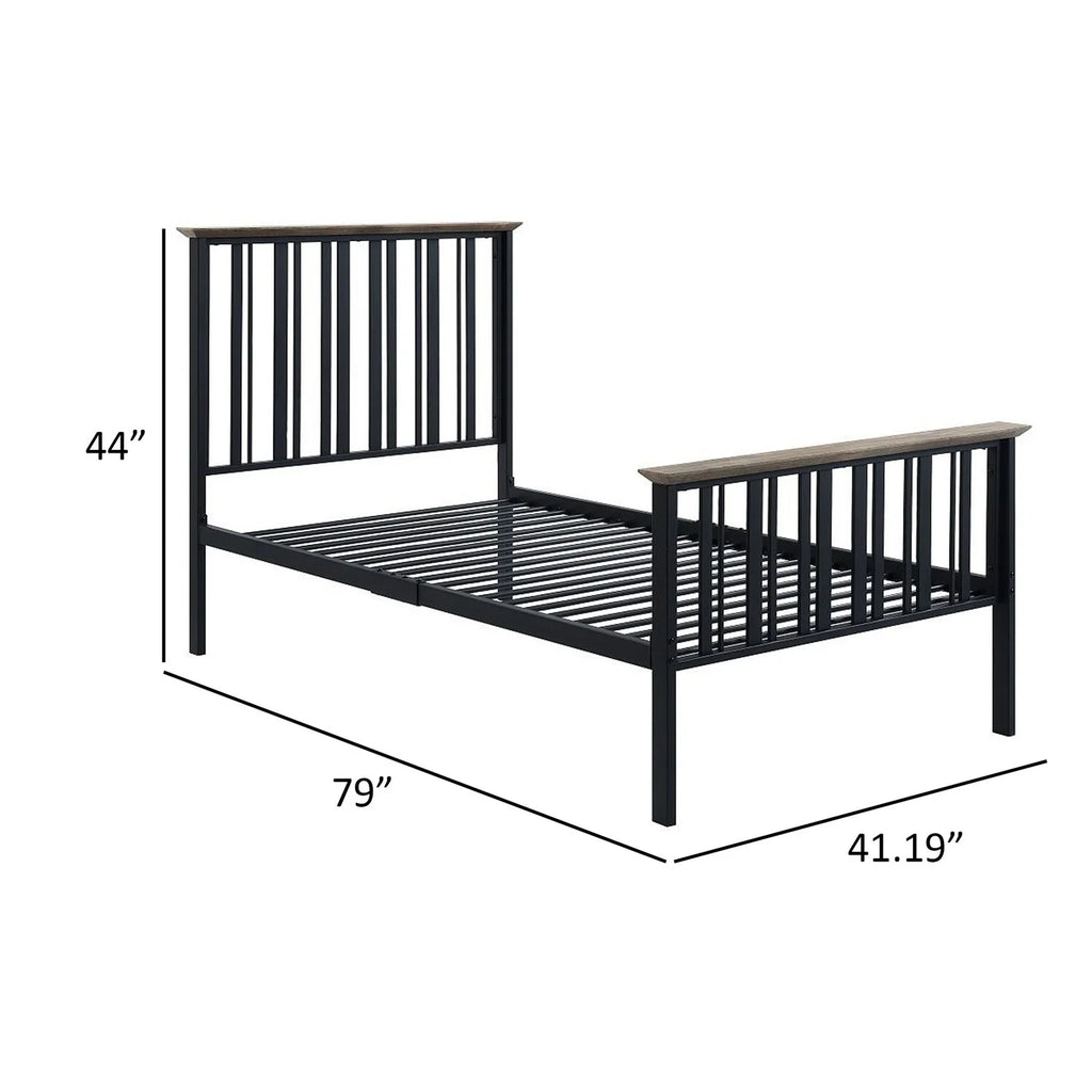 Antique Oak Brown & Black Twin Size Bed with Slatted Metal Frame J407147