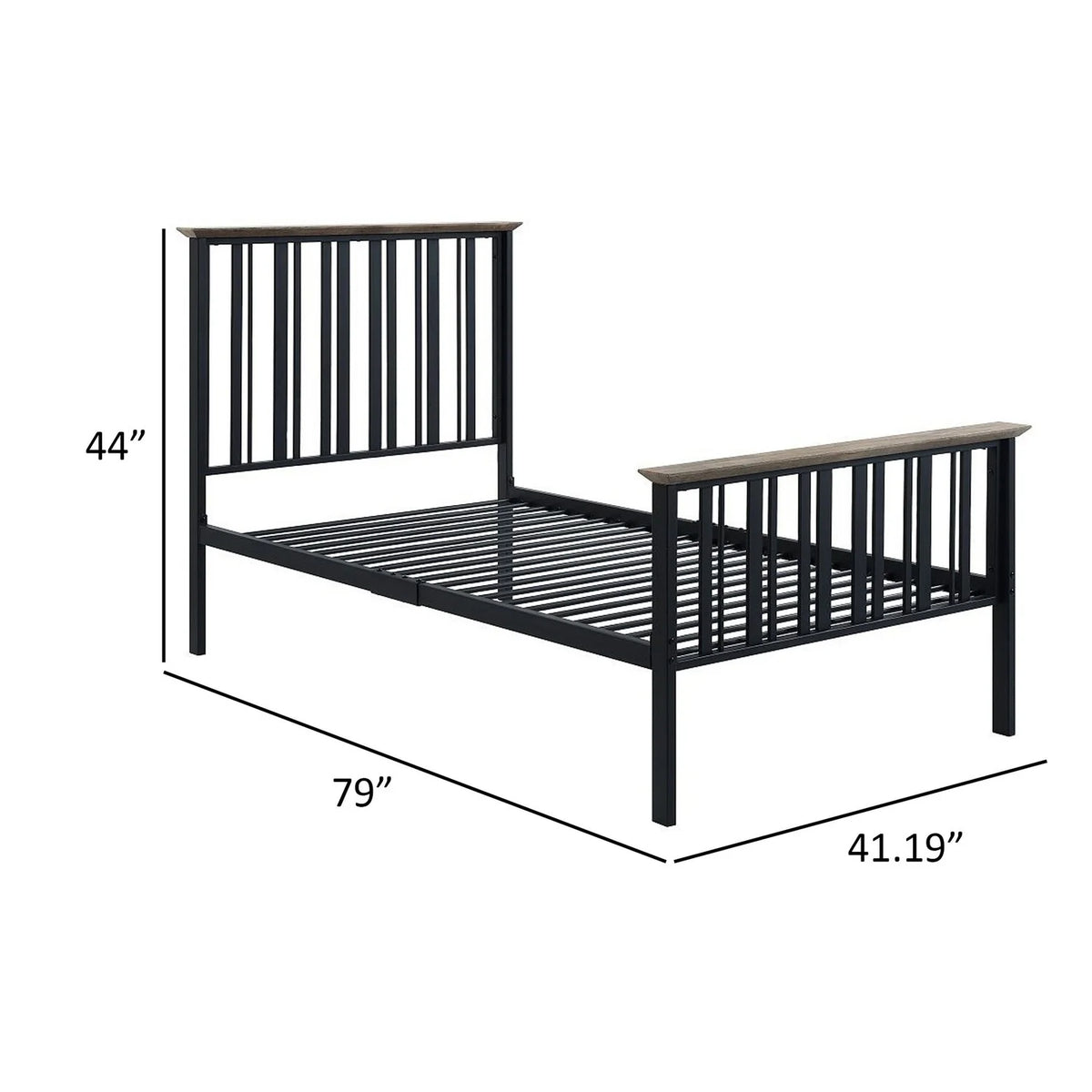 Antique Oak Brown & Black Twin Size Bed with Slatted Metal Frame J407147