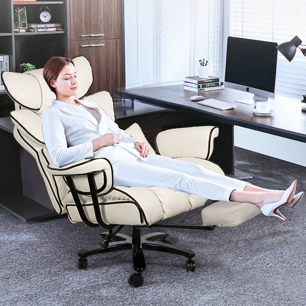 Big and Tall Ergonomic PU Leather Reclining Office Chair with Footrest G68429