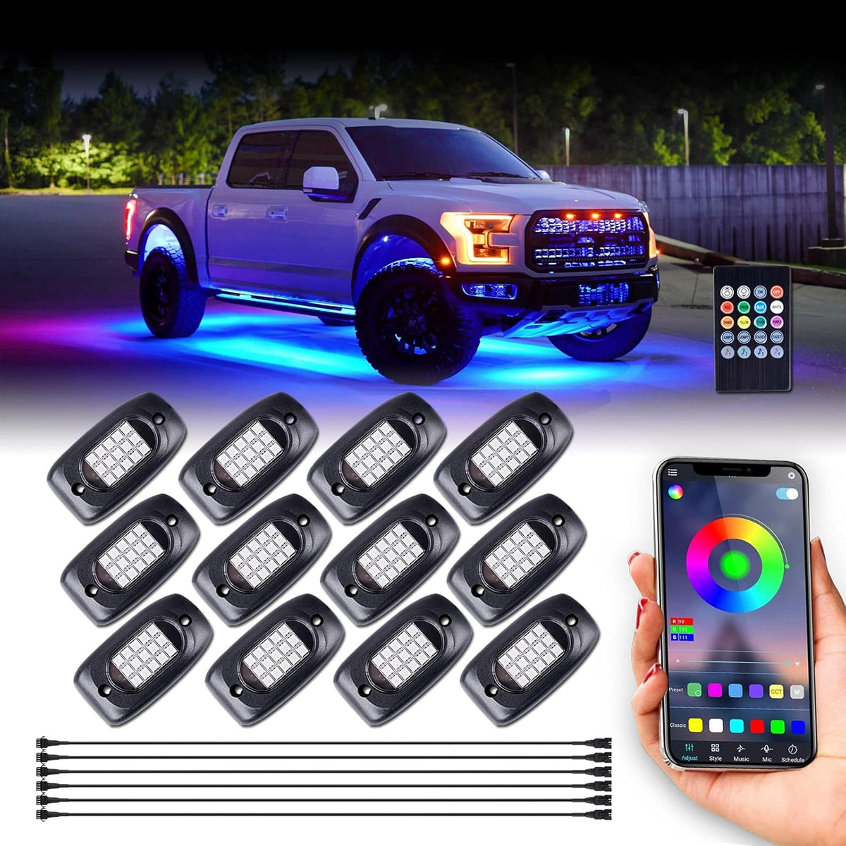 8 Pods Multicolor LED Rock Lights with APP Control J82906