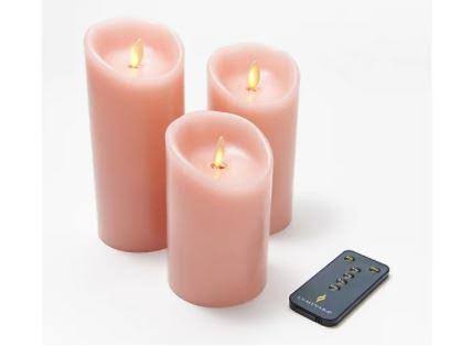 Set of 3 Flameless LED Pillar Candles with Remote Control Pink A8401