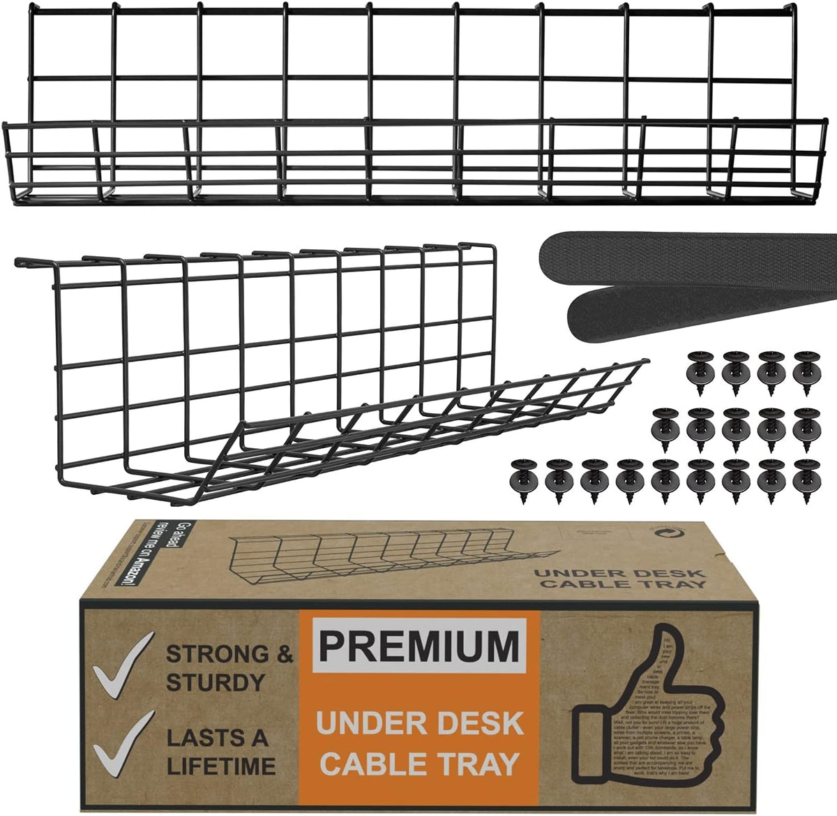 Black Wire Cable Management Tray, Set of 4X 17'', Pack of 2 O726