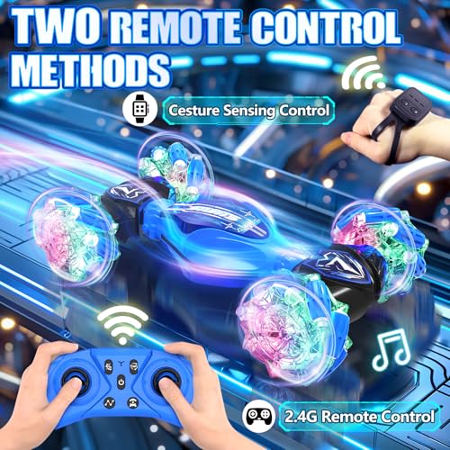 Gesture Sensing Remote Control Car Toys - Drift RC Stunt Car for Kids | 360° Rotating 4WD Transform RC Cars | 2.4Ghz Hand Controlled with Lights Music | Birthday to Boys (Purple) D2340