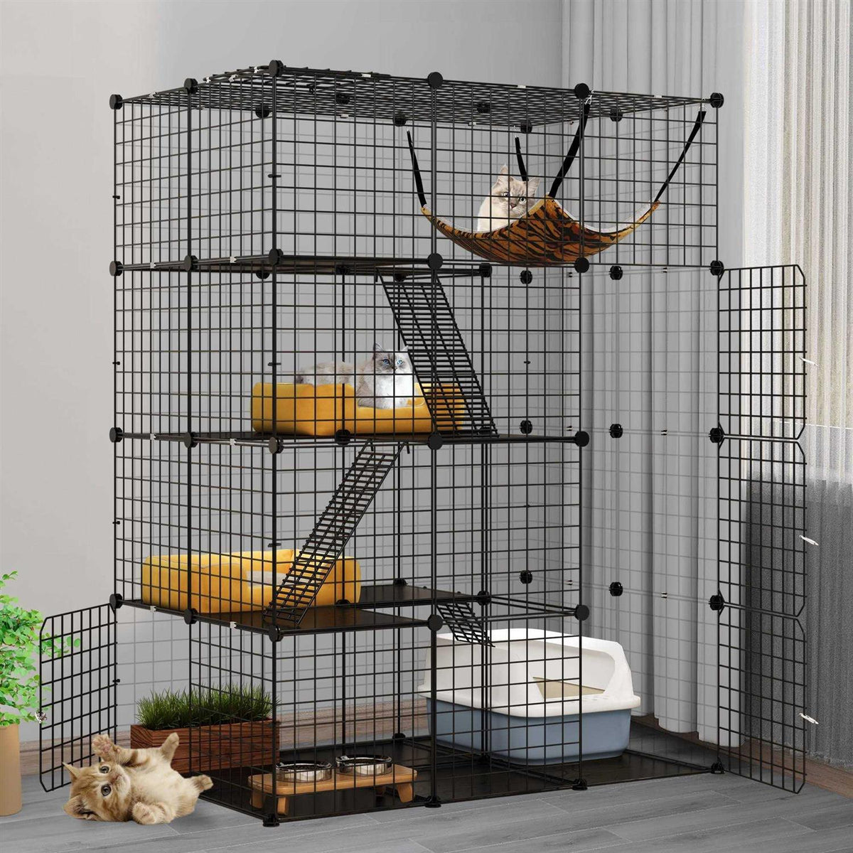 4-Tier Cat Cage Cat Hammock Metal Wire Cat Kennel Cat Playpen I94023