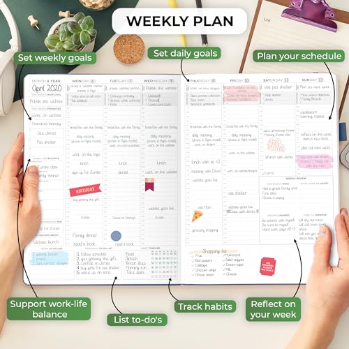 Undated Weekly & Monthly Life Planner with Time Slots, A4 (Black) I9870
