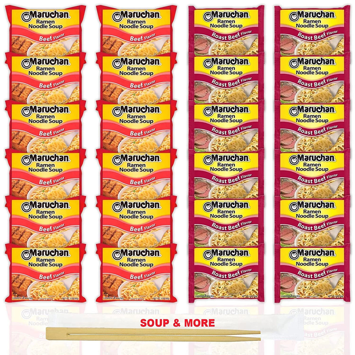 12 Packs Beef & 12 Packs Roast Beef Instant Ramen Noodle Soup, 3 Ounce A4725