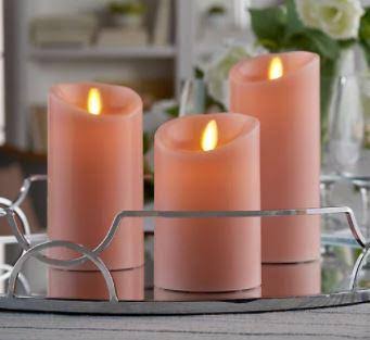 Set of 3 Flameless LED Pillar Candles with Remote Control Pink A8401
