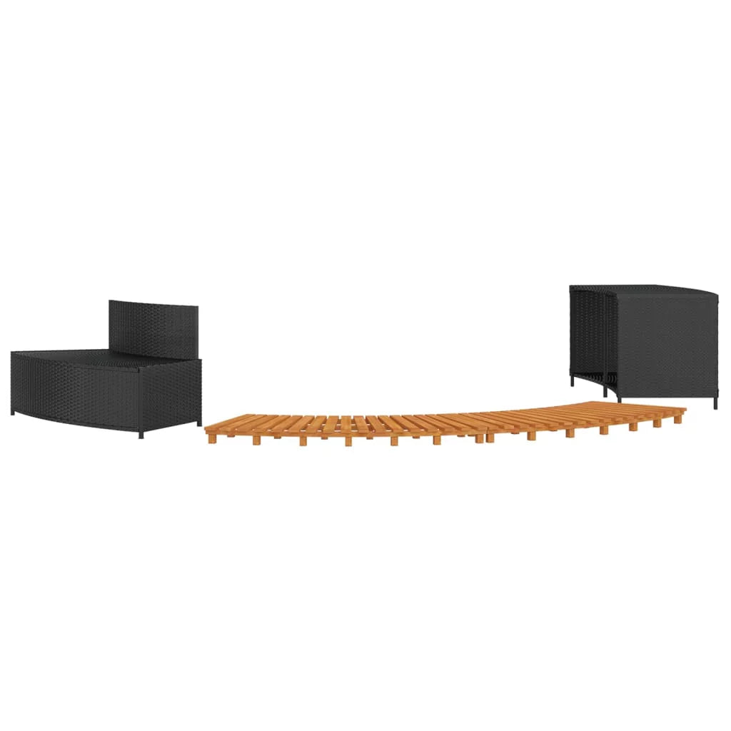 Black Poly Rattan and Solid Wood Acacia Spa Surround D28784