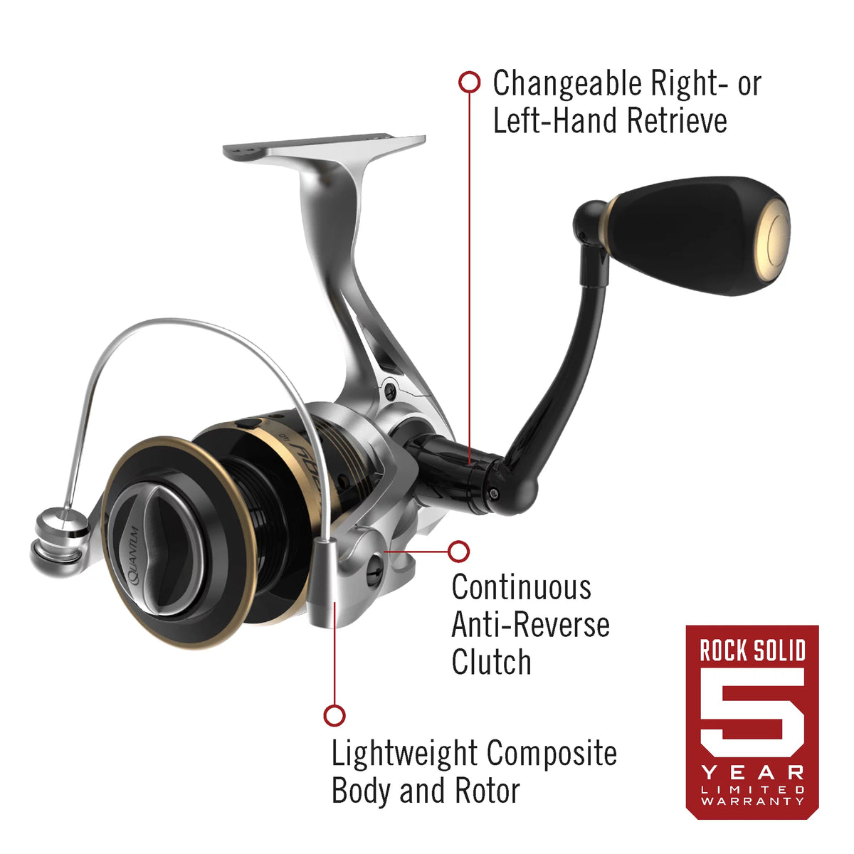 Size 20 Spinning Fishing Reel, 5.2:1 Gear Ratio, Silver/Gold T38501