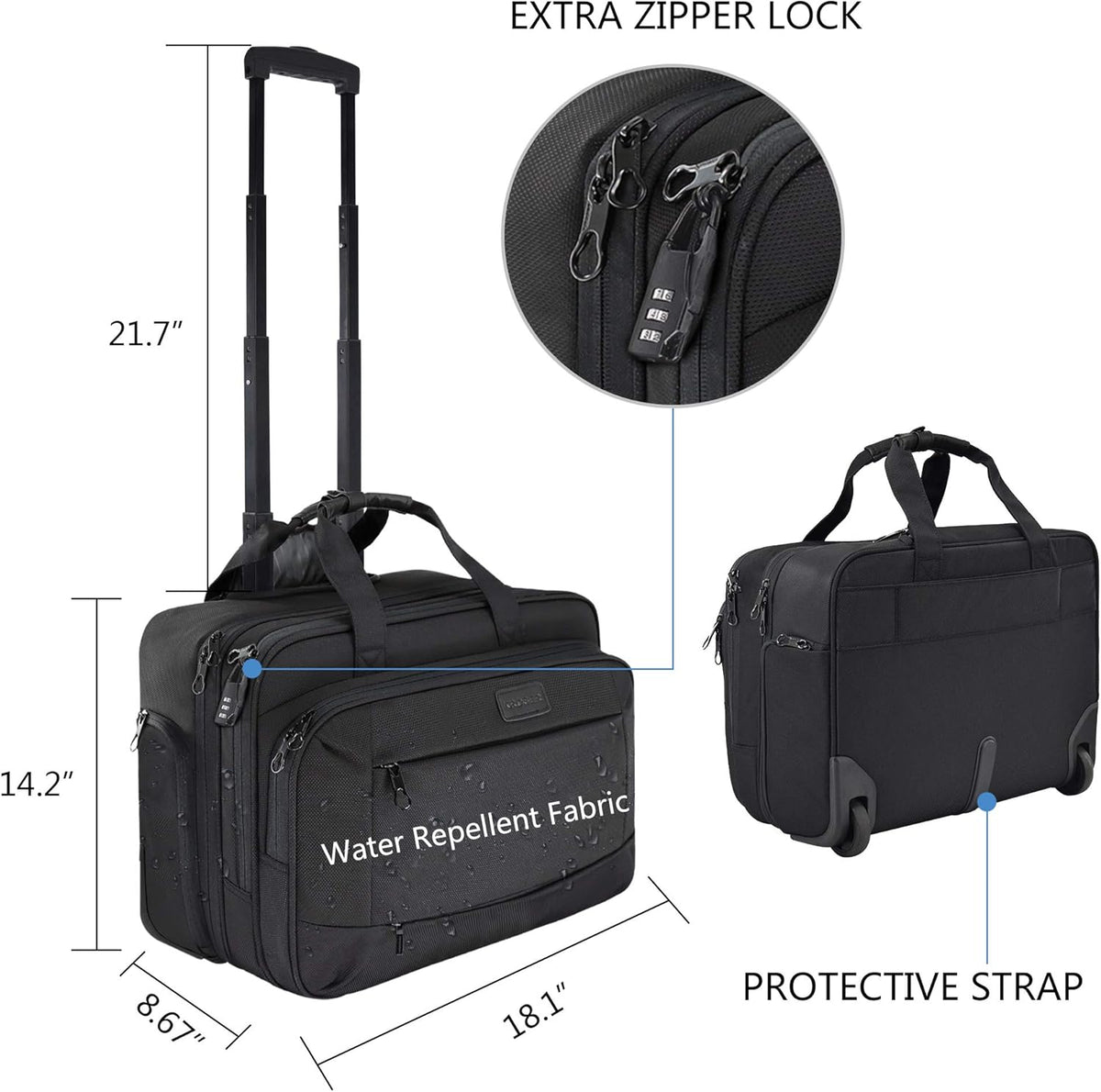 Rolling Laptop Bag Wheeled Briefcase for 17.3 Inch Laptop U79125