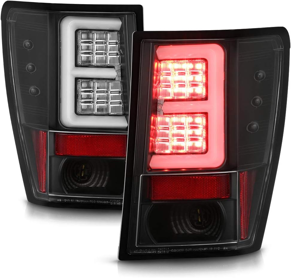 For 2007-2010 Jeep Grand Cherokee Black LED Tail Lights Brake Lamps Assembly D8379