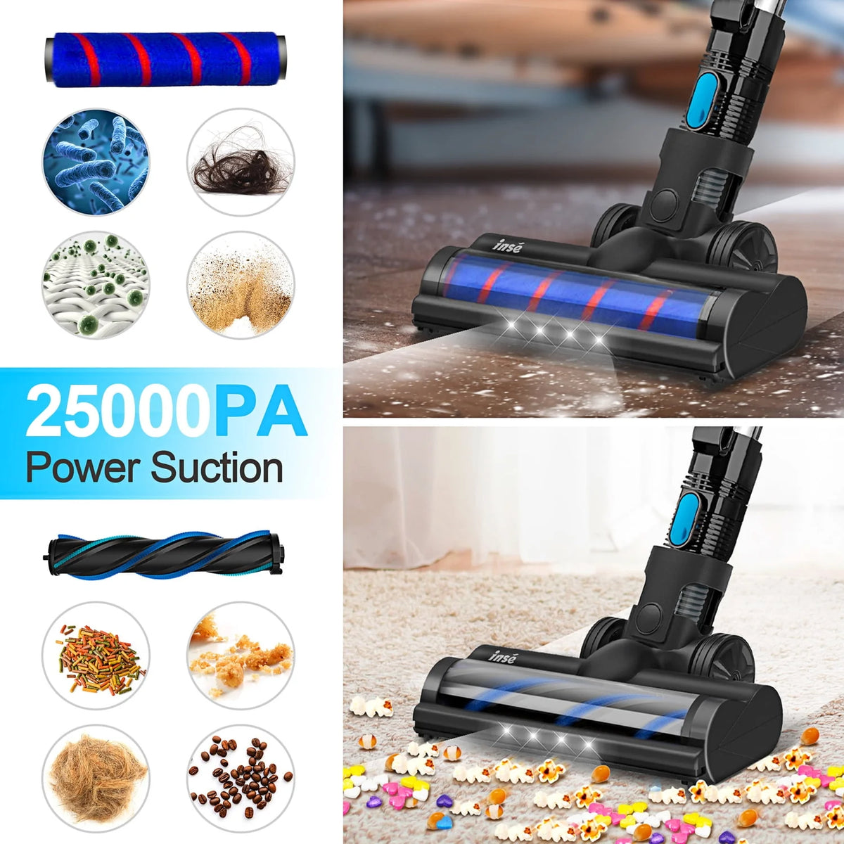 Cordless Vacuum Cleaner with 2 Batteries, 10-in-1 Lightweight Stick Vacuum H8586