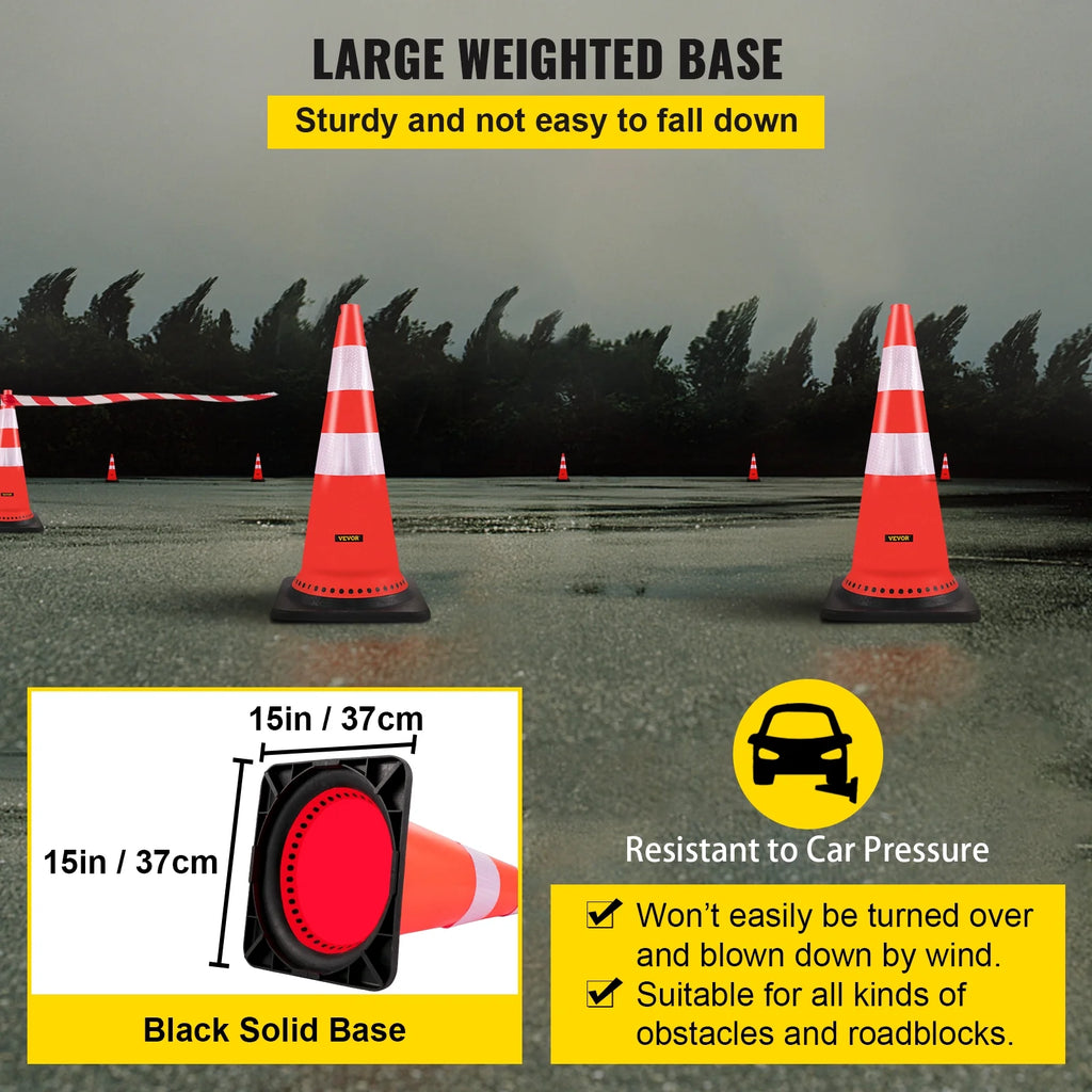 8 x 30" PVC Traffic Cones with Reflective Collars and Black Weighted Base D581742