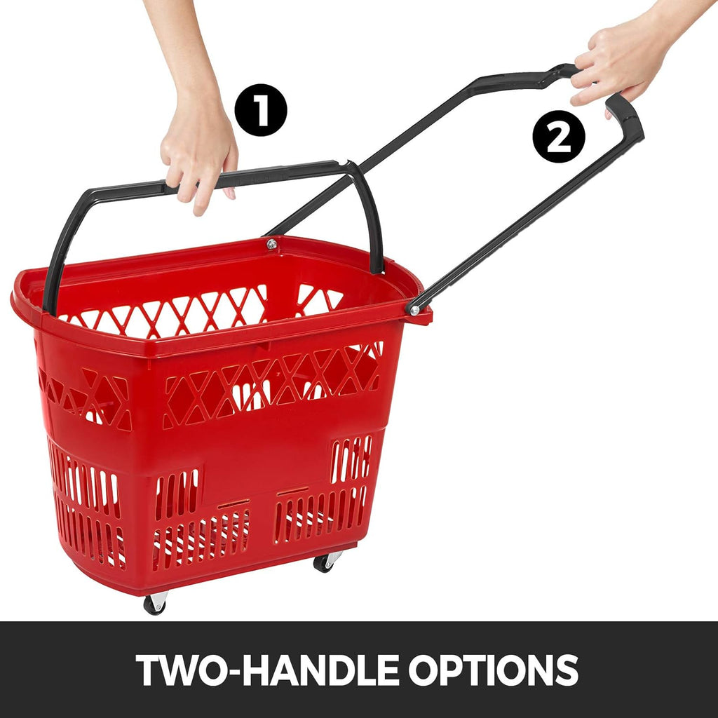6PCS Red Plastic Rolling Shopping Basket Set with Handles D582249