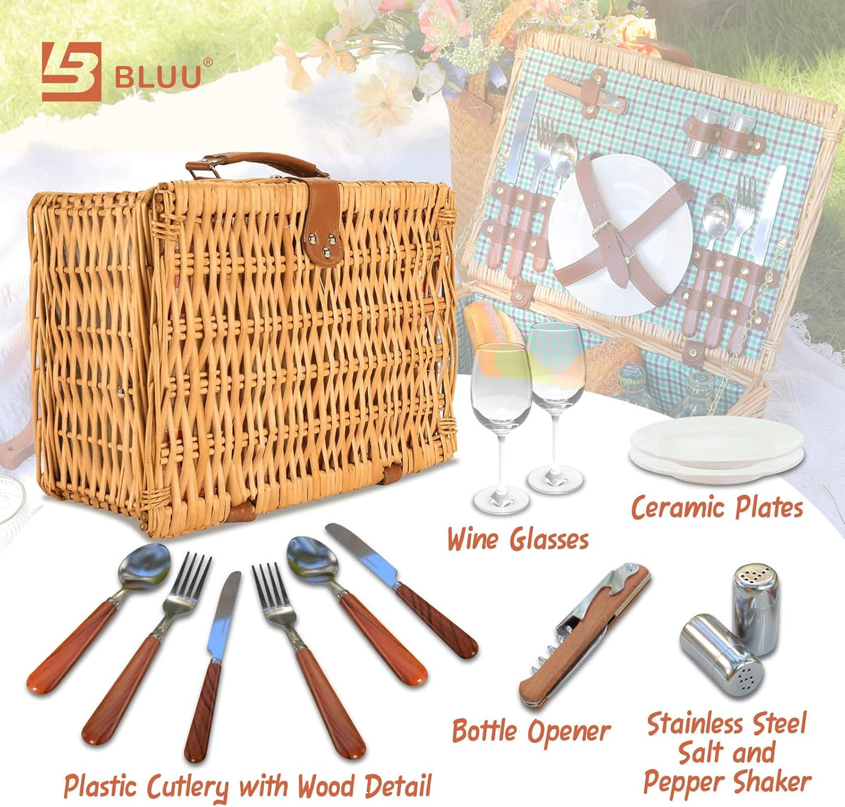 Small Wicker Picnic Basket for 2 Persons with Cutlery K654523