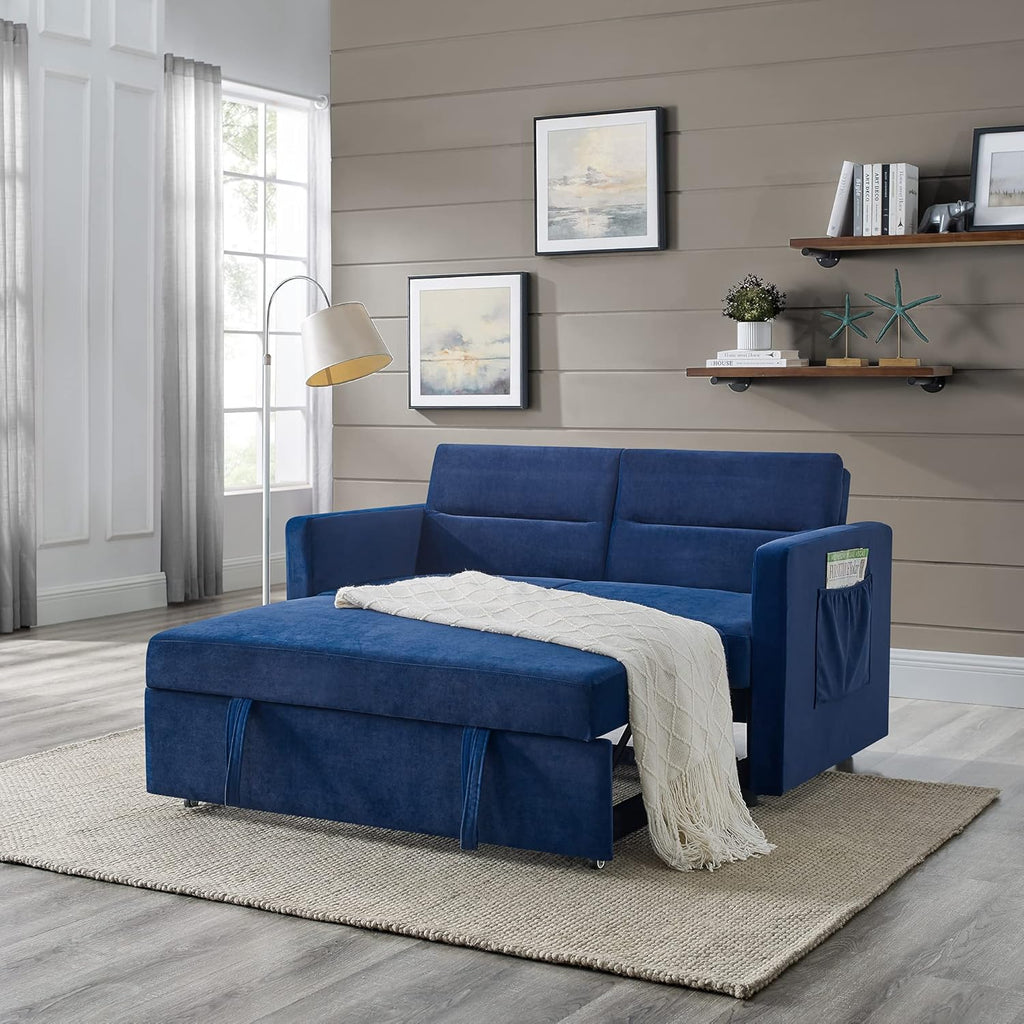 Blue Velvet 2 Seater Convertible Sofa Bed X600139