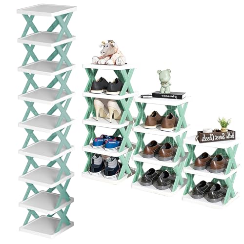 Green Plastic 9 Tier Narrow Shoe Rack J4022