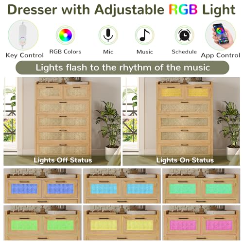 Rattan 6 Drawer Dresser with LED Lights E629