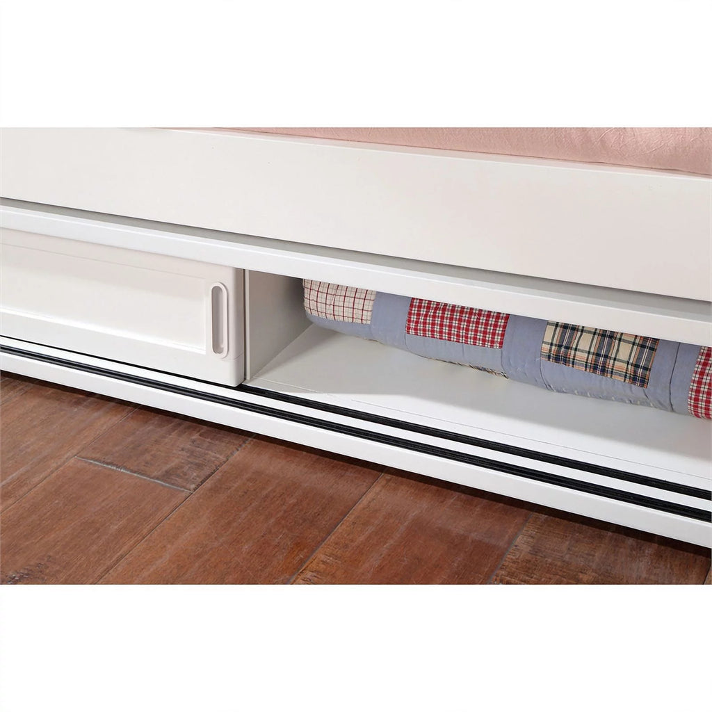 White Wood Underbed Storage with Sliding Doors E43356