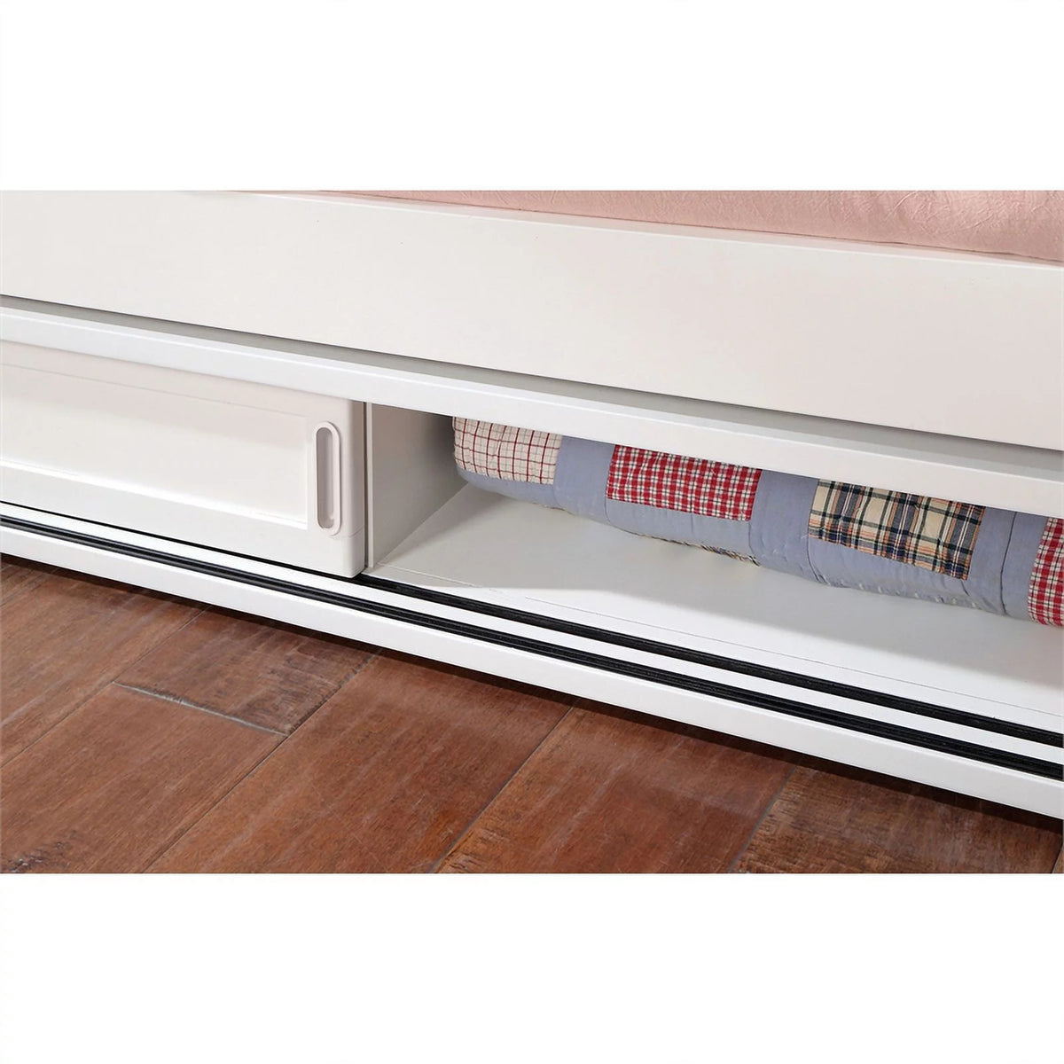 White Wood Underbed Storage with Sliding Doors E43356