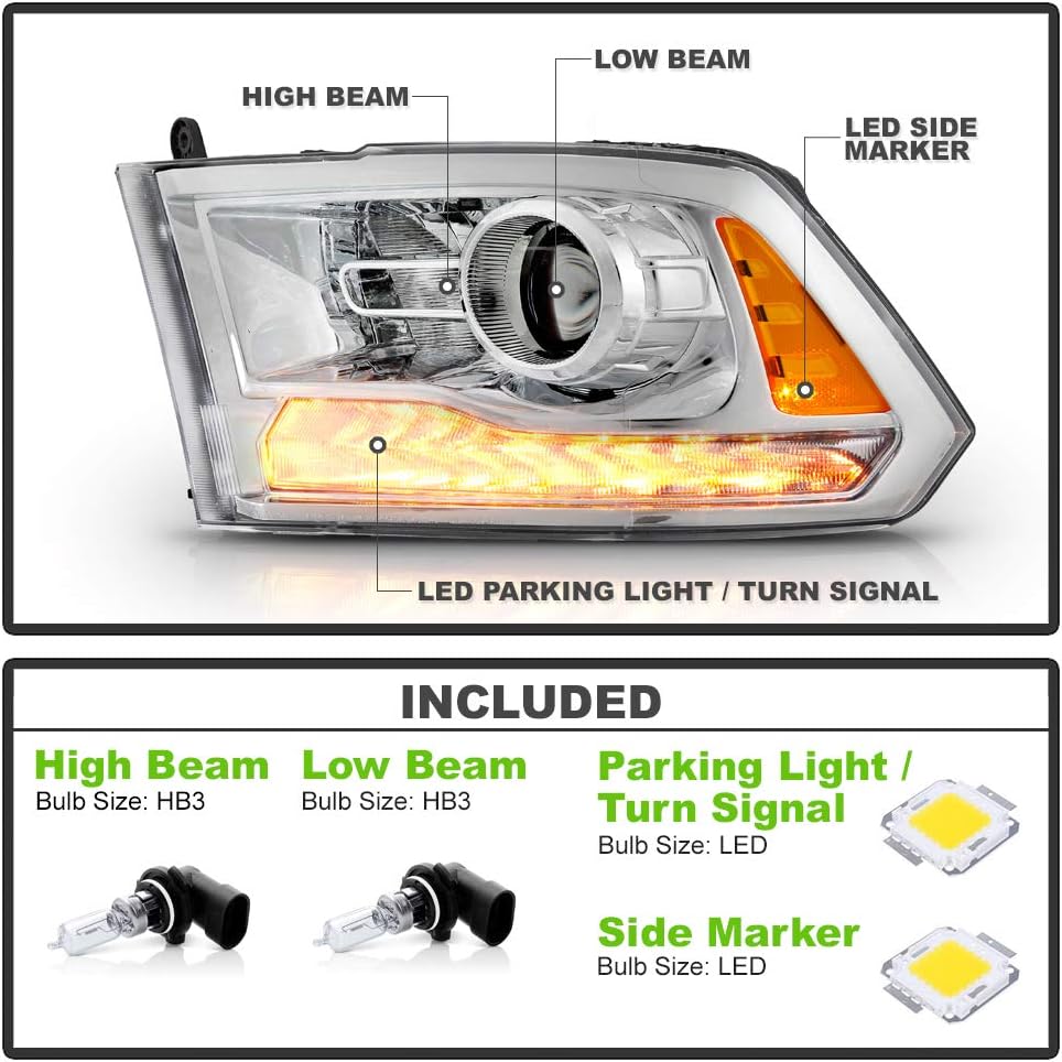 2013-2018 Ram 1500 2500 3500 Chrome LED Projector Headlights Pair A499791