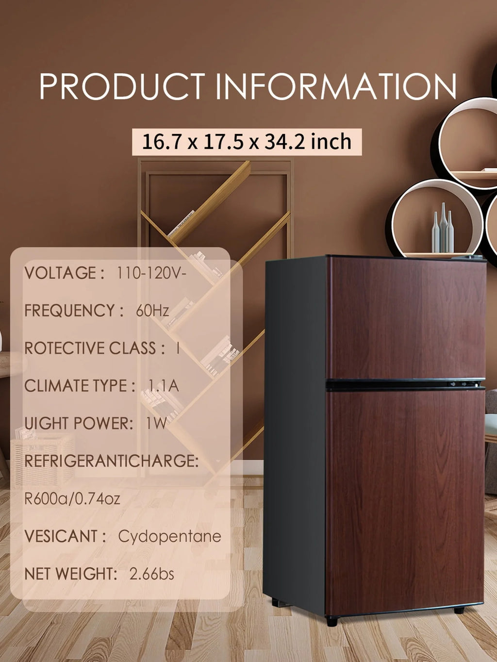 3.5 Cu.ft Mini Fridge with 7 Level Thermostat V983