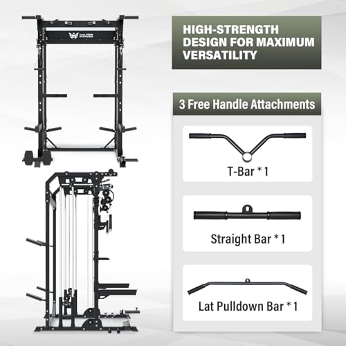 Multi-Functional Power Rack 1600lbs Capacity Squat Rack with Dual Pulley System M40457