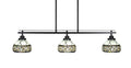 3 Island Light in Matte Black Finish with 7 Art Glass J58790