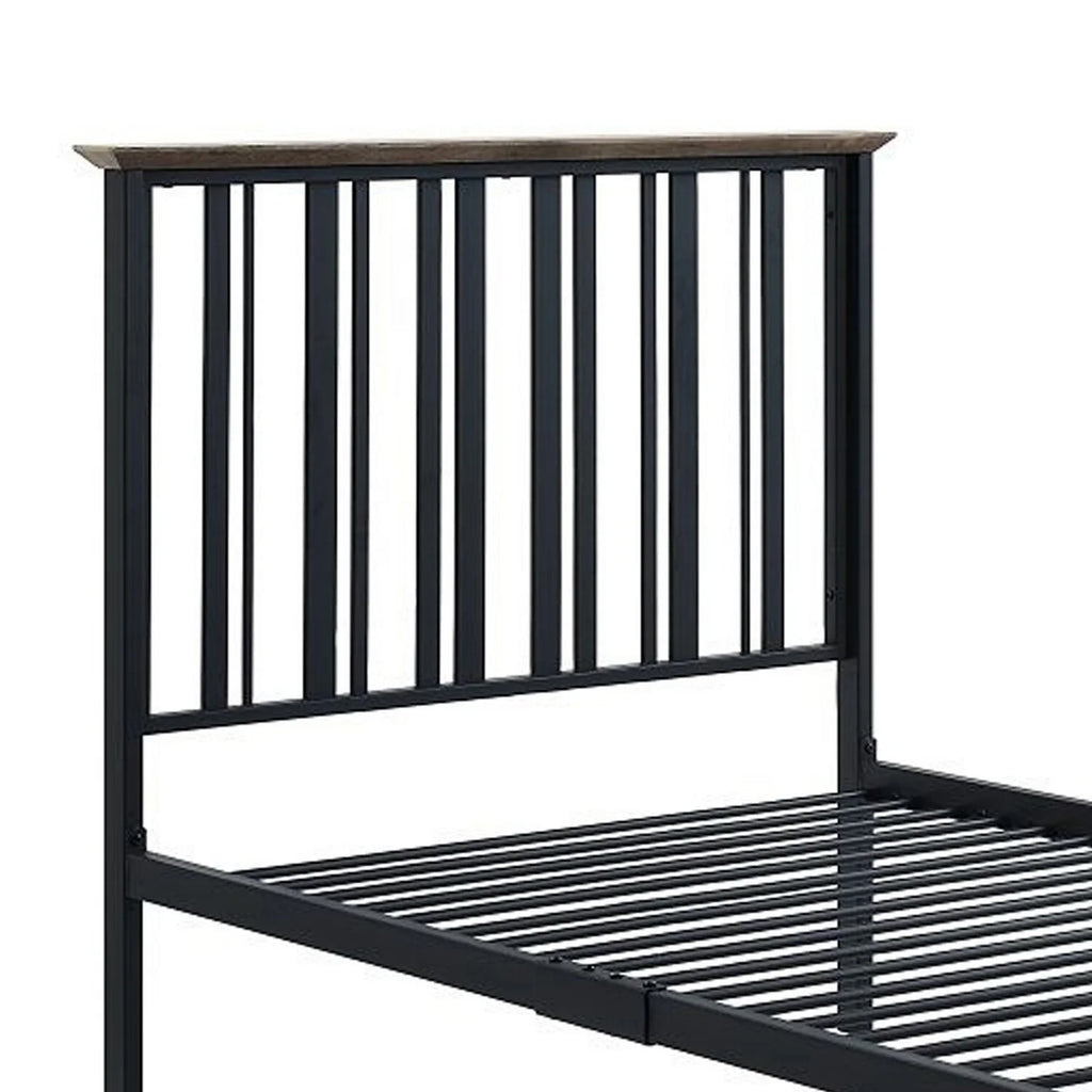 Antique Oak Brown & Black Twin Size Bed with Slatted Metal Frame J407147