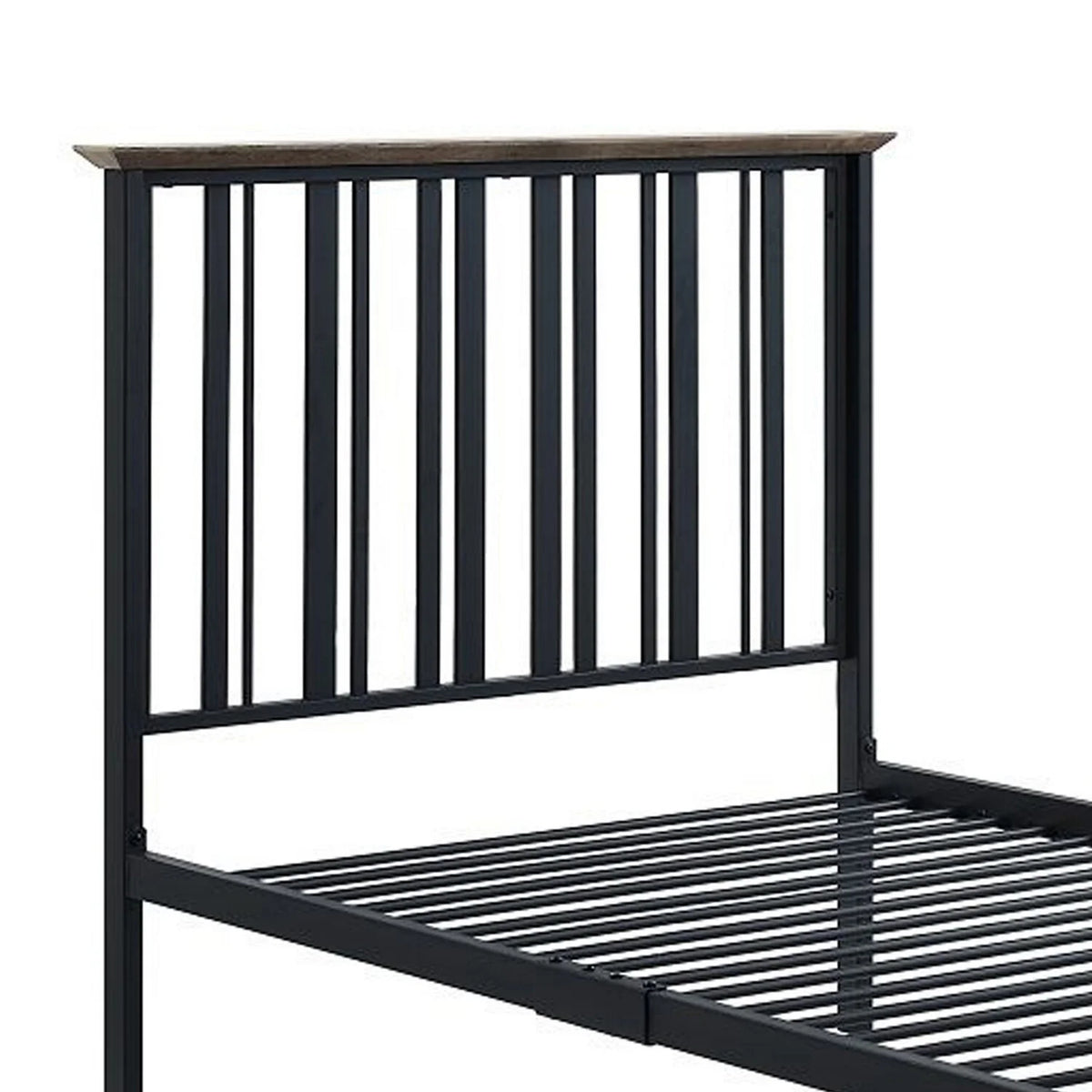 Antique Oak Brown & Black Twin Size Bed with Slatted Metal Frame J407147