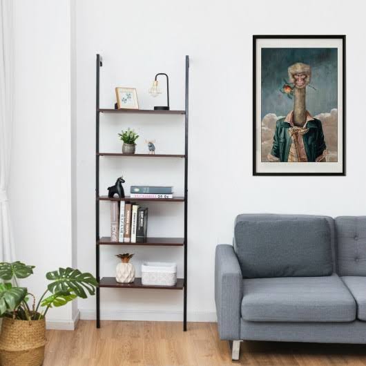 5-Tier Metal Frame Ladder Shelf Brown S727160